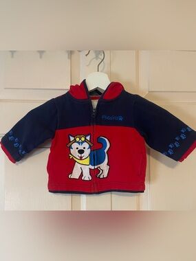 Vintage ALASKA baby 90s Husky Dog Hooded Jacket 12 Months - Adorable Kidcore